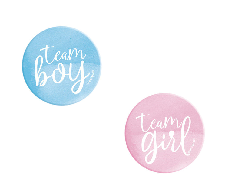 Bottoni per la rivelazione del sesso Team Boy e Team Girl 3cm 10pz