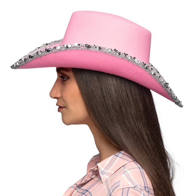 Cappello da cowboy rosa glitterato