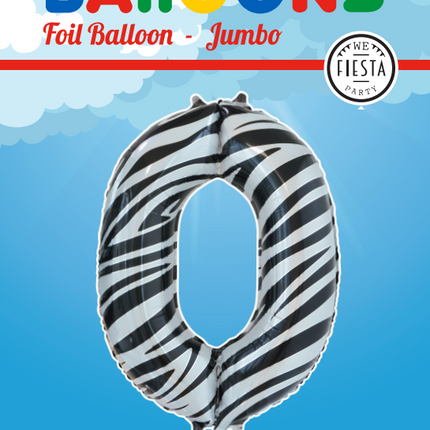 Palloncino in foil Numero 0 Zebra XL 86cm vuoto