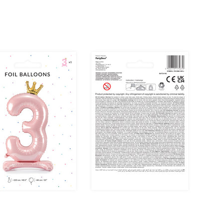 Palloncino Foil Figura 3 Rosa Chiaro Standard Vuoto 84cm