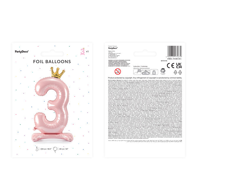 Palloncino Foil Figura 3 Rosa Chiaro Standard Vuoto 84cm