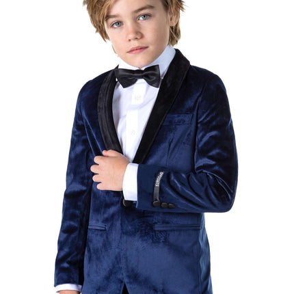 Blazer ragazzo in velluto blu scuro OppoSuits