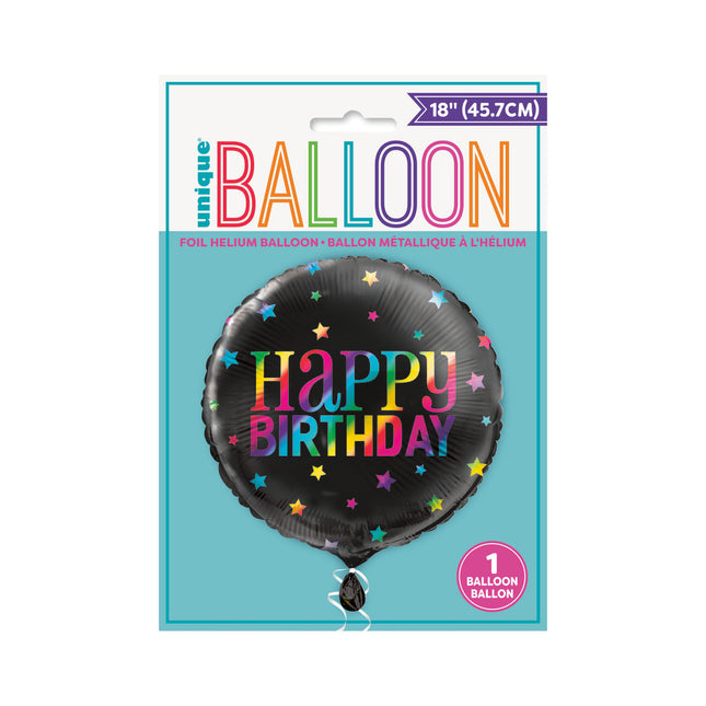 Palloncino ad elio Happy Birthday Black Rainbow 45cm vuoto