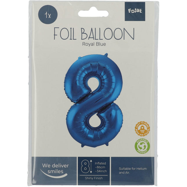 Palloncino Foil Figura 8 Blu Metallizzato XL 86cm Vuoto