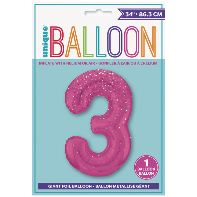 Palloncino figura 3 anni a pois rosa 86cm