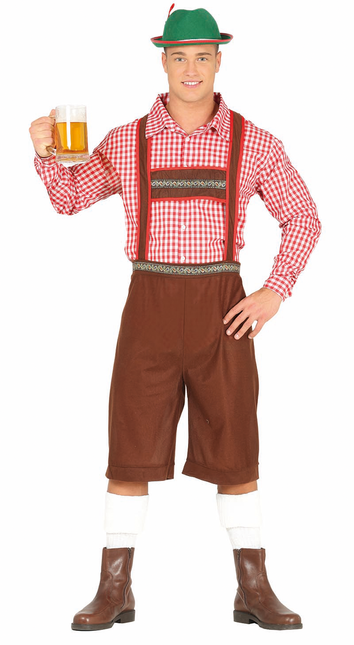 Lederhosen Lang Marrone e Camicetta Uomo L