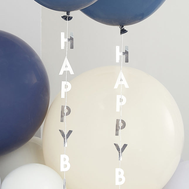 Nastro argentato per palloncini Happy Birthday 1m 5pz