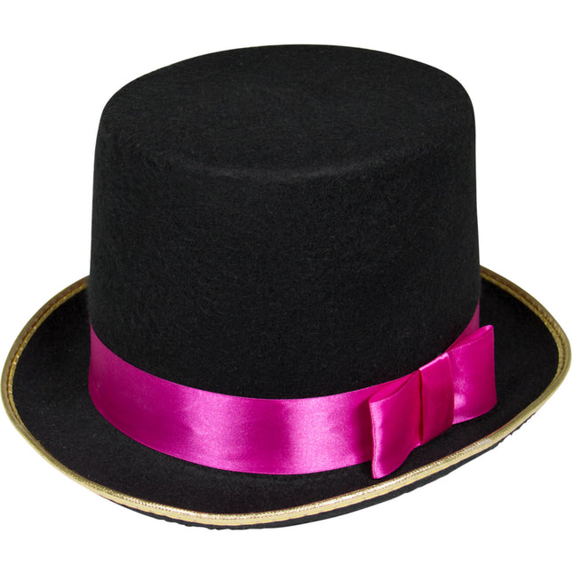 Cappello a cilindro nero con fiocco rosa