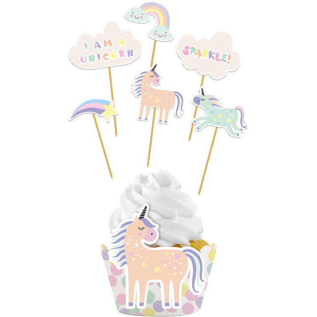 Toppers per cupcake Unicorno Arcobaleni 12 pezzi