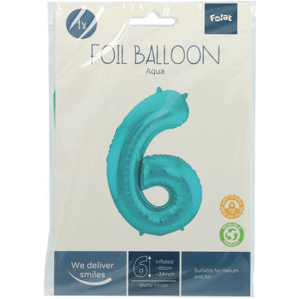 Palloncino in foil Figura 6 Verde menta pastello XL 86 cm vuoto