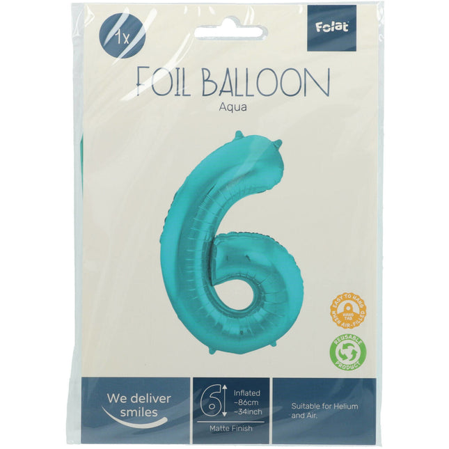 Palloncino in foil Figura 6 Verde menta pastello XL 86 cm vuoto