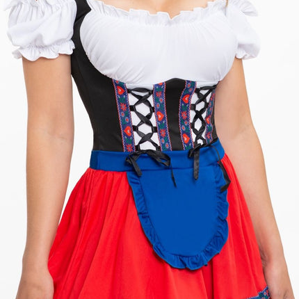 Abito Dirndl Oktoberfest Grembiule Rosso Blu