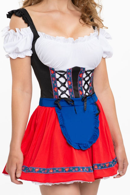 Abito Dirndl Oktoberfest Grembiule Rosso Blu