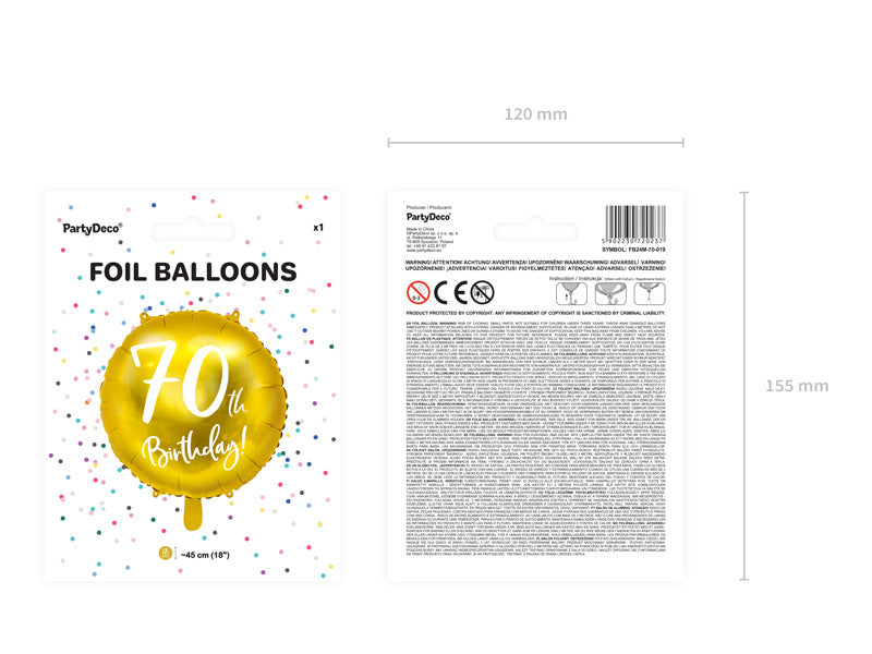 Palloncino ad elio 70Th Birthday Oro Vuoto 45cm