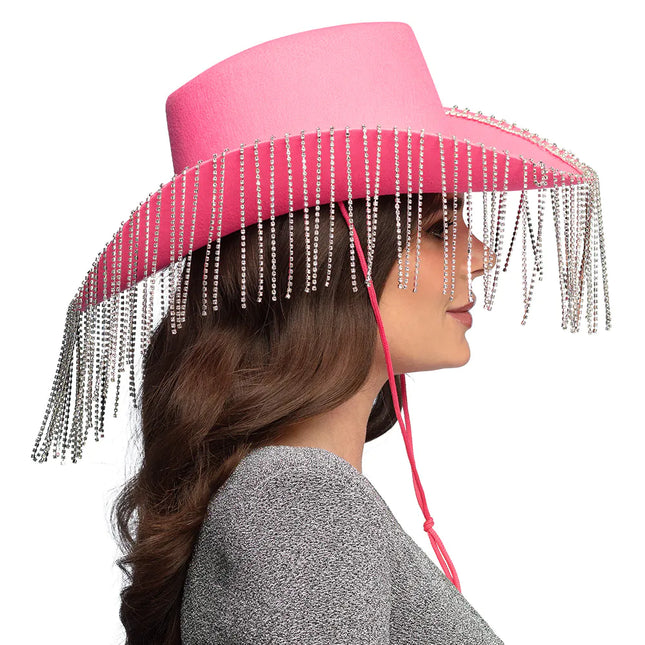 Cappello da cowgirl rosa glitterato