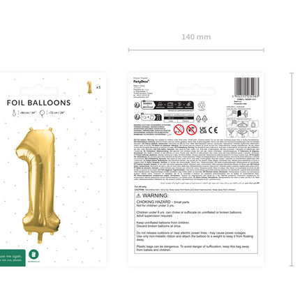 Palloncino in foil Numero ''1'', 72 cm, oro chiaro