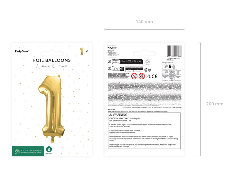 Palloncino 1 Anno Figura Oro Vuoto 72cm