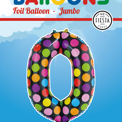 Palloncino in foil Numero 0 Puntini XL 86cm vuoto