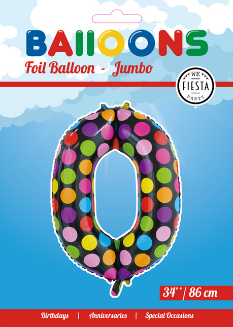 Palloncino in foil Numero 0 Puntini XL 86cm vuoto