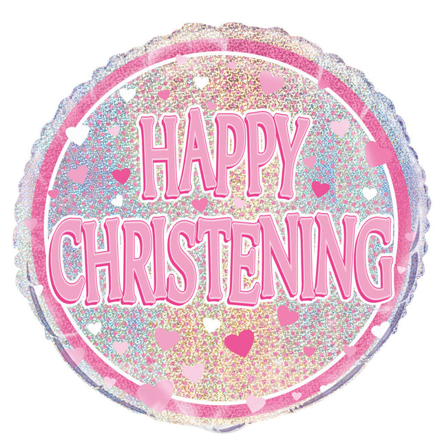 Palloncino ad elio Happy Christening Rosa 45 cm vuoto