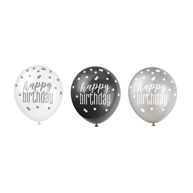 Palloncini di compleanno Happy Birthday Dots Black 30cm 6pcs