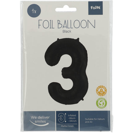 Pallone Foil Figura 3 Nero Opaco XL 86cm vuoto