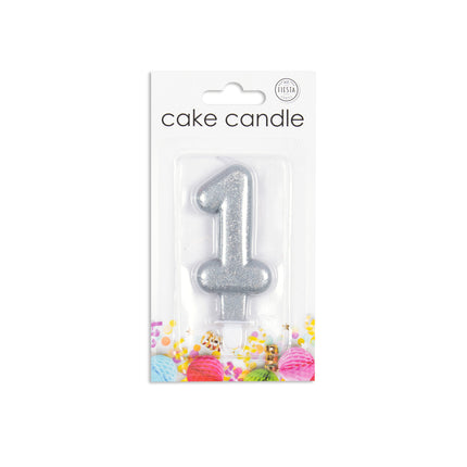 Candela 1 Anno Argento Glitter 7cm