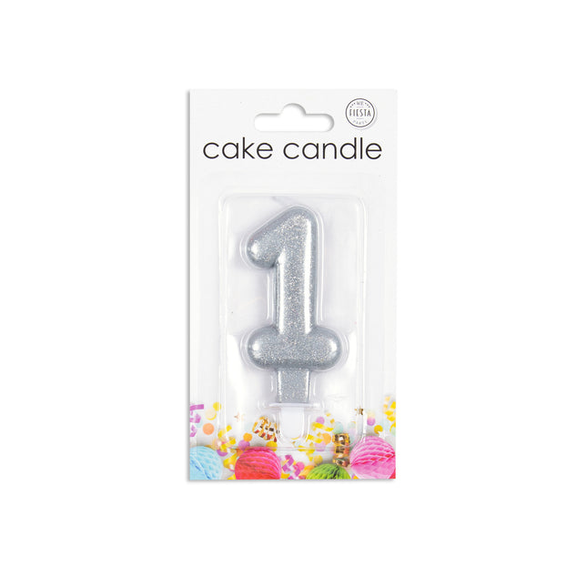 Candela 1 Anno Argento Glitter 7cm