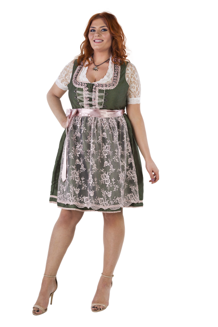 Abito Dirndl Bianco Verde Oktoberfest Donna 2 Pezzi