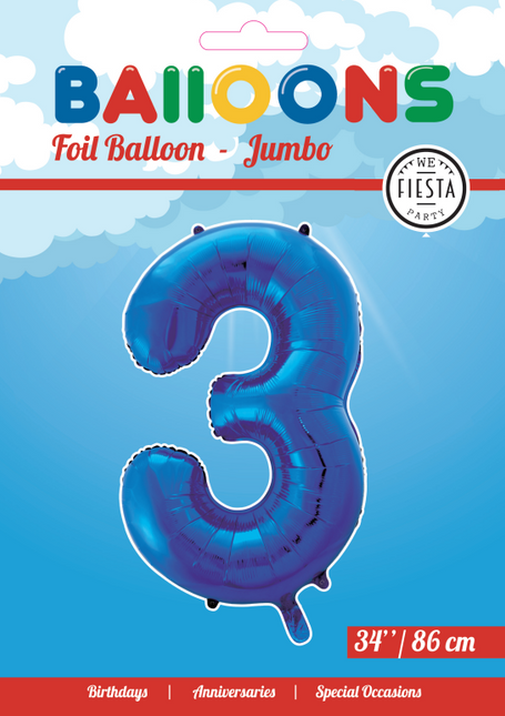 Palloncino Foil Figura 3 Blu XL 86cm vuoto