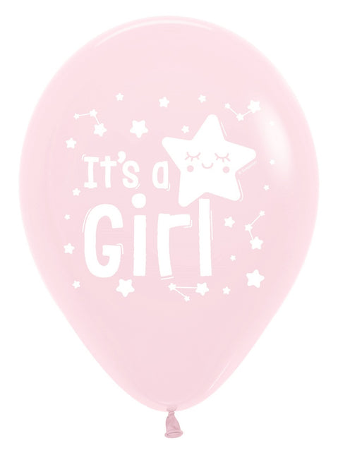 Palloncini It's a Girl Star Pastello Rosa Opaco 30cm 25pz