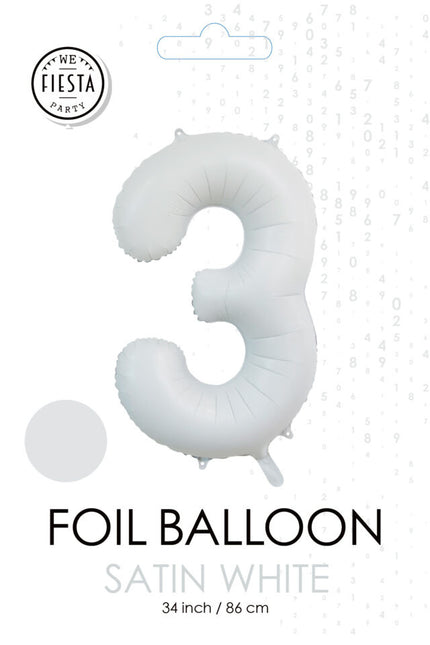 Palloncino bianco a forma di figura 3 anni lucido 86 cm