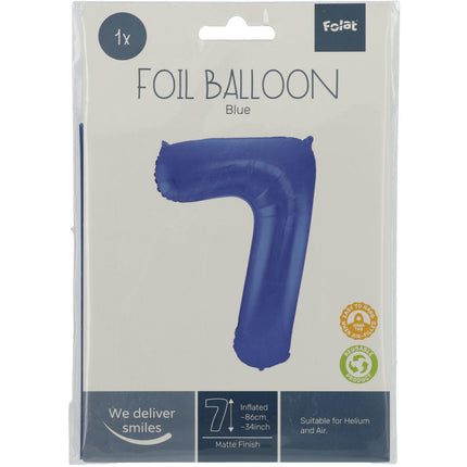 Palloncino in foil Figura 7 Blu Opaco XL 86cm vuoto