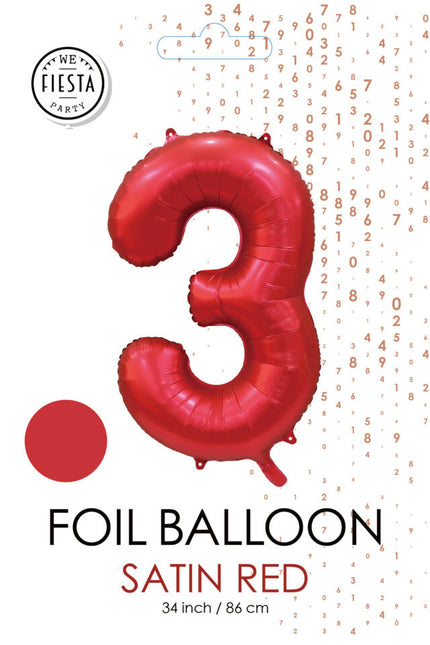 Palloncino numero rosso 3 anni lucido 86 cm