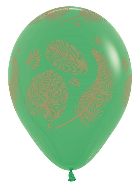 Palloncini Foglie Tropicali Mix Stampa Oro 30cm 25pz