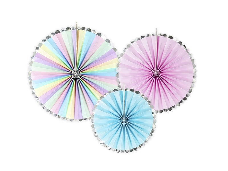 Ventagli di carta colorati Unicorno Set 21-30cm 3 pezzi