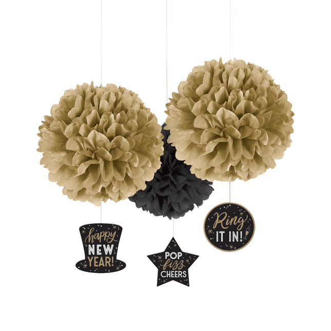 Felice anno nuovo appeso decorazione Fluffy 3pcs