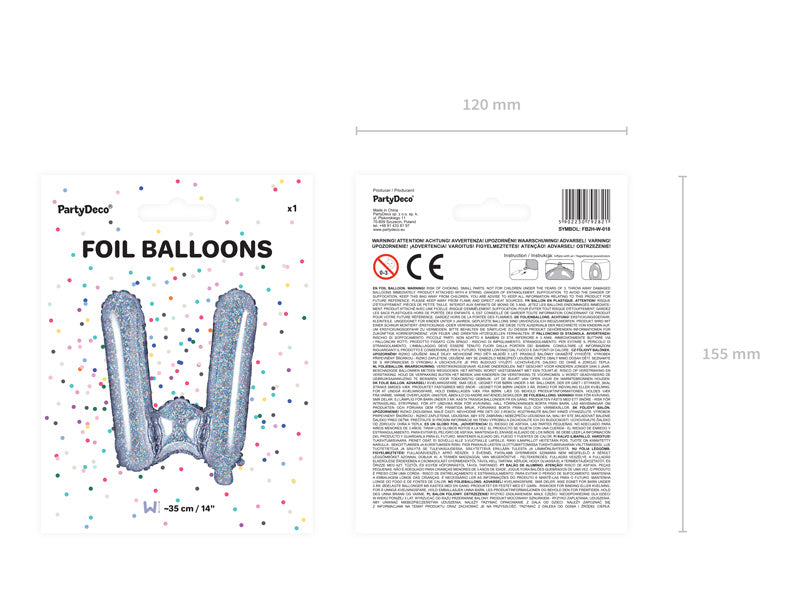 Palloncino in foil Lettera W Olografica Vuoto 35cm