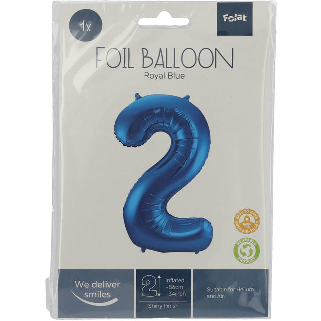 Palloncino Foil Figura 2 Blu Metallizzato XL 86cm Vuoto