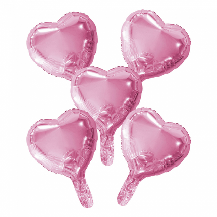 5 palloncini Foil cuore con cannuccia di carta 9" rosa baby