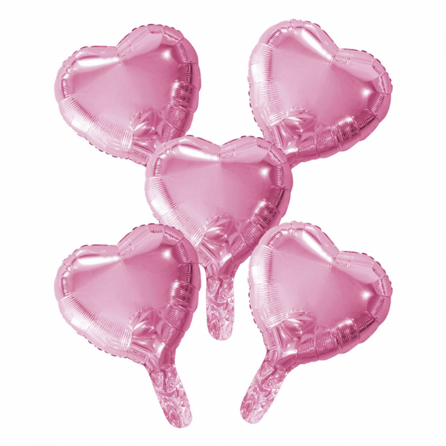 5 Palloncini foil cuore con cannuccia di carta 9" rosa baby