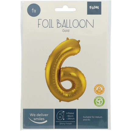 Palloncino Foil Figura 6 Oro Metallizzato XL 86cm vuoto