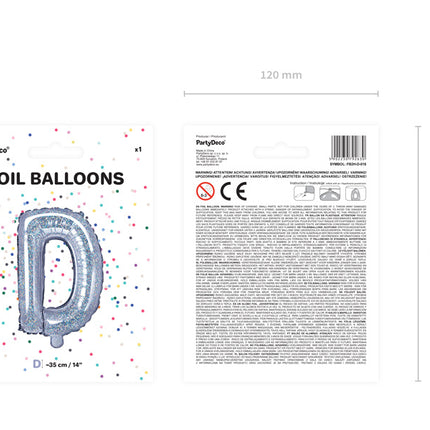 Palloncino in foil Lettera D Olografica Vuoto 35cm