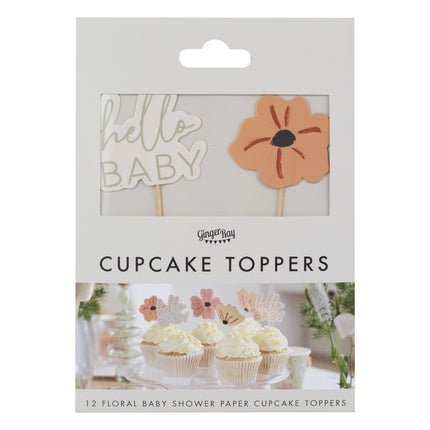 Toppers per cupcake Baby Shower Hello Baby 12 pezzi