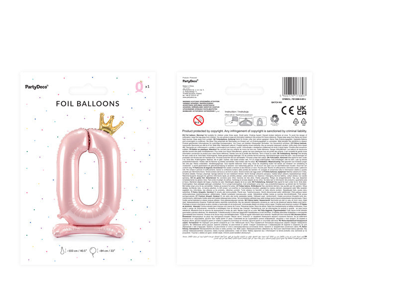 Palloncino Foil Figura 0 Rosa Chiaro Standard Vuoto 84cm