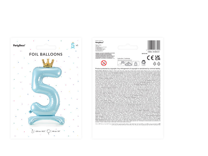 Palloncino Foil Figura 5 Azzurro Standard Vuoto 84cm