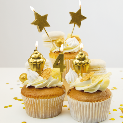 Candele 4 anni Cupcake oro 17,5 cm