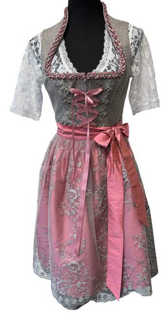 Abito Dirndl Grigio Oktoberfest Rosa Donna