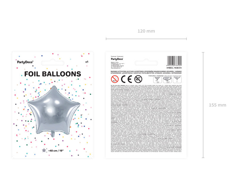 Palloncino ad elio Star Silver vuoto 48 cm