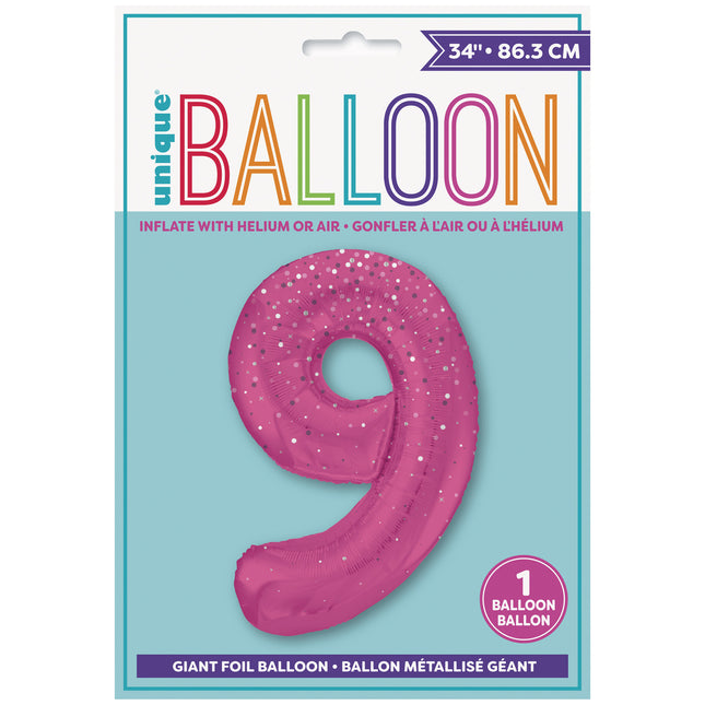 Palloncino figura 9 anni a pois rosa 86 cm